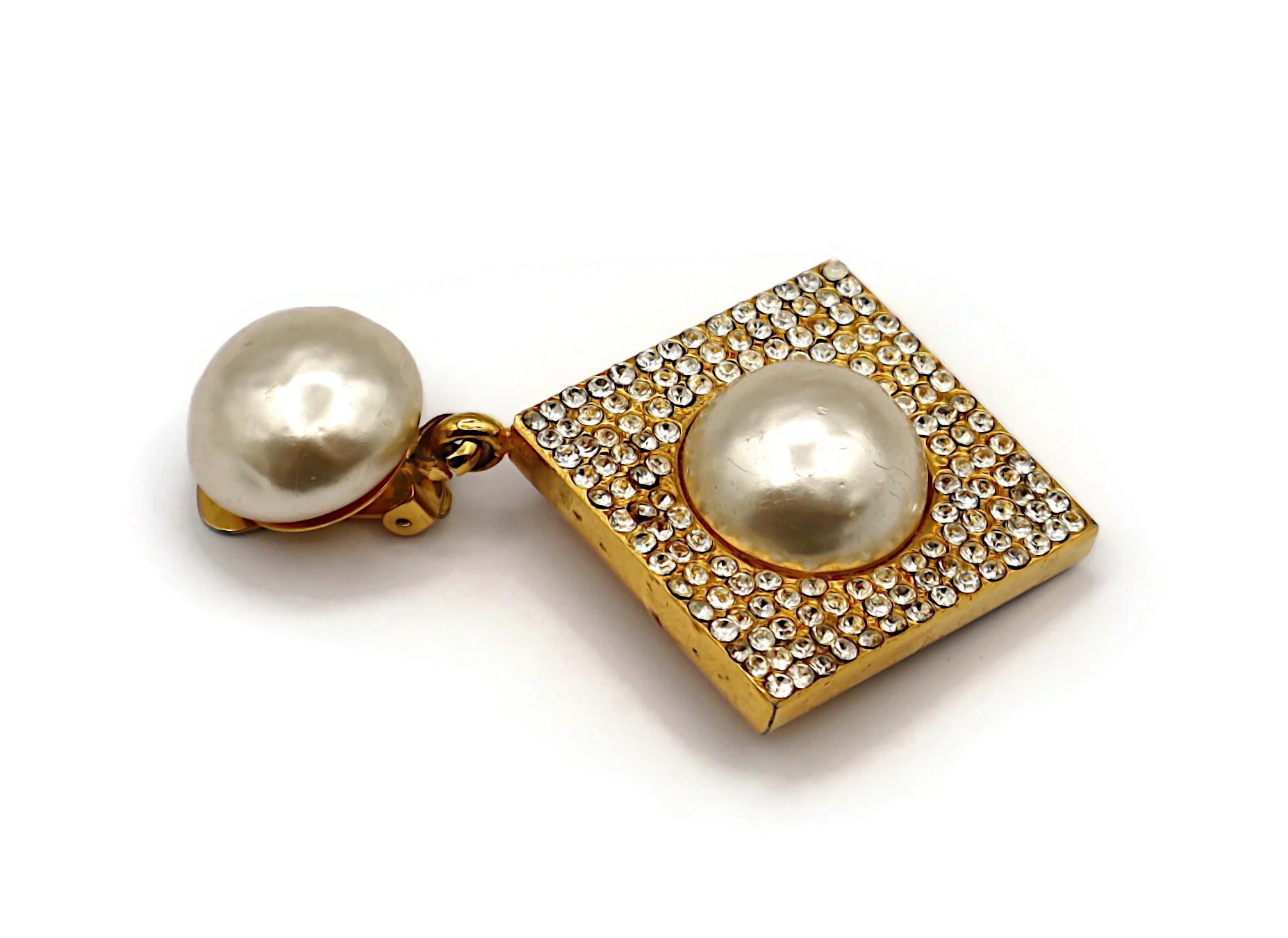 CELINE Vintage Massive Jewelled Faux Pearl Dangle Earrings For Sale 5