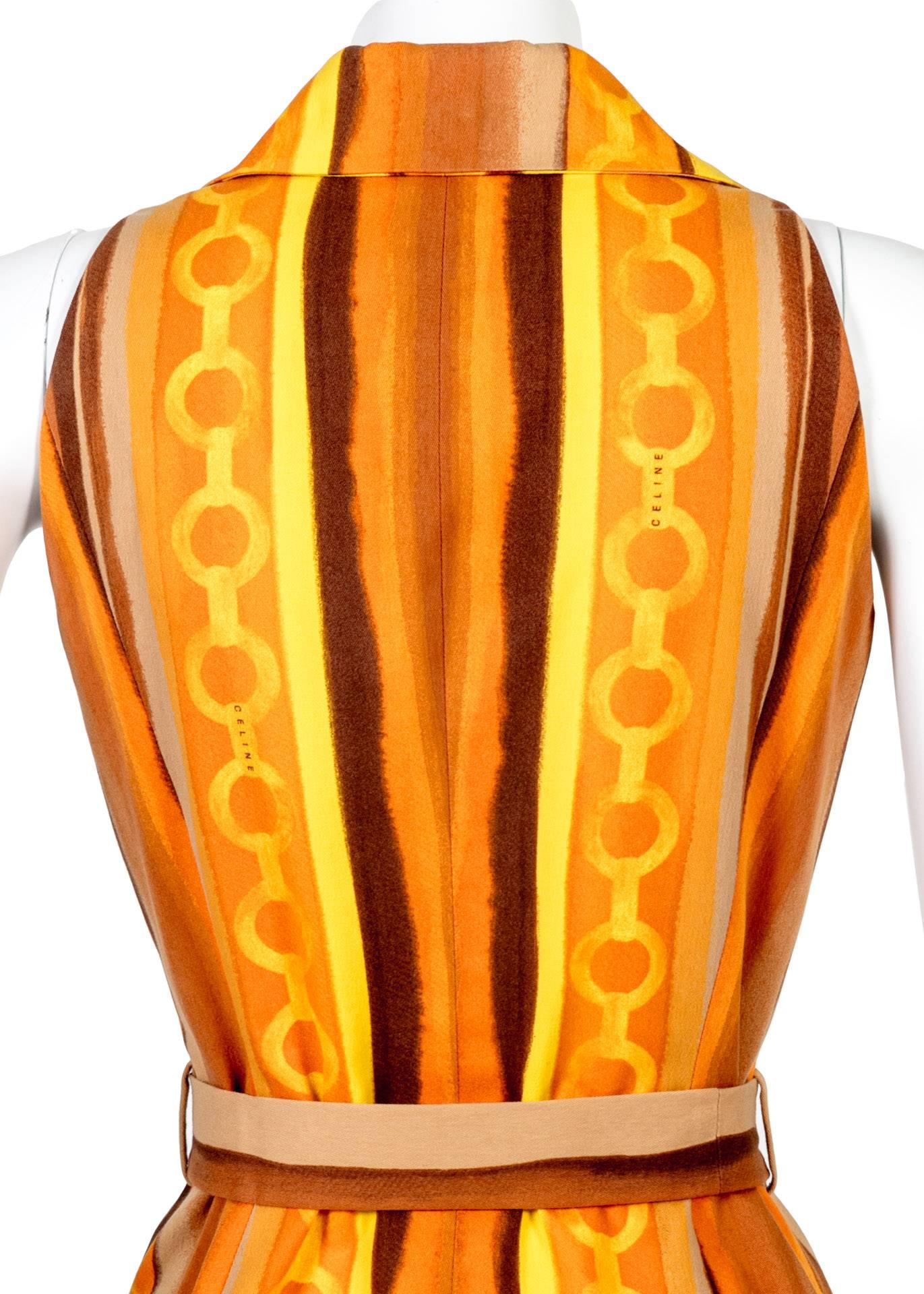 Orange Celine Vintage Mod Stripe Print Belted Tunic Vest For Sale
