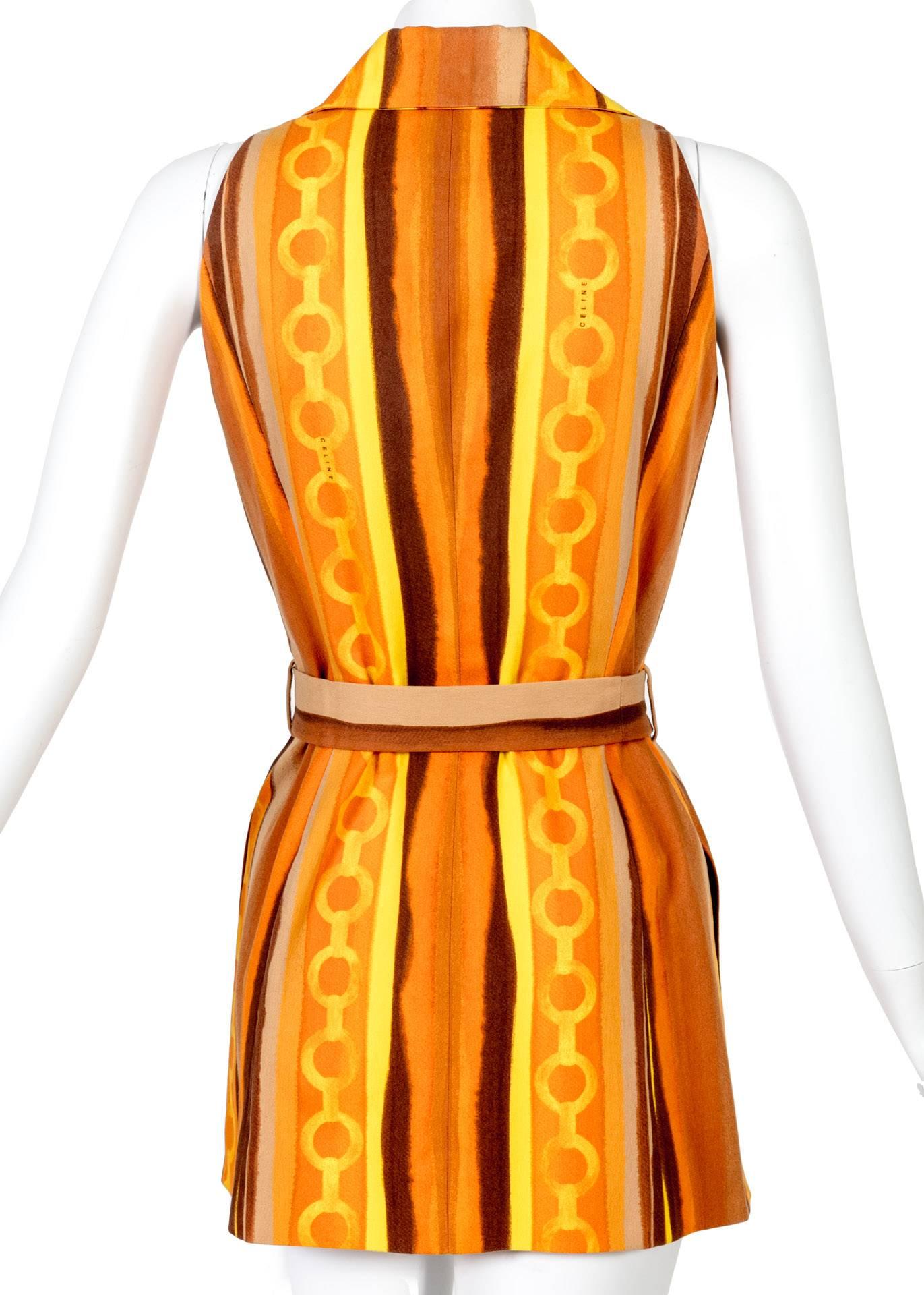 Celine Vintage Mod Stripe Print Belted Tunic Vest In Excellent Condition For Sale In Boca Raton, FL