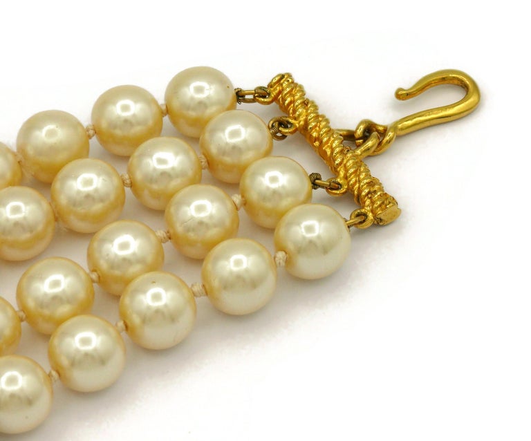 CELINE Vintage Multi Strand Pearl Necklace For Sale at 1stDibs