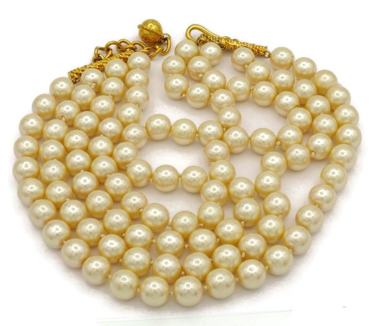 CELINE Vintage Multi Strand Pearl Necklace For Sale at 1stDibs