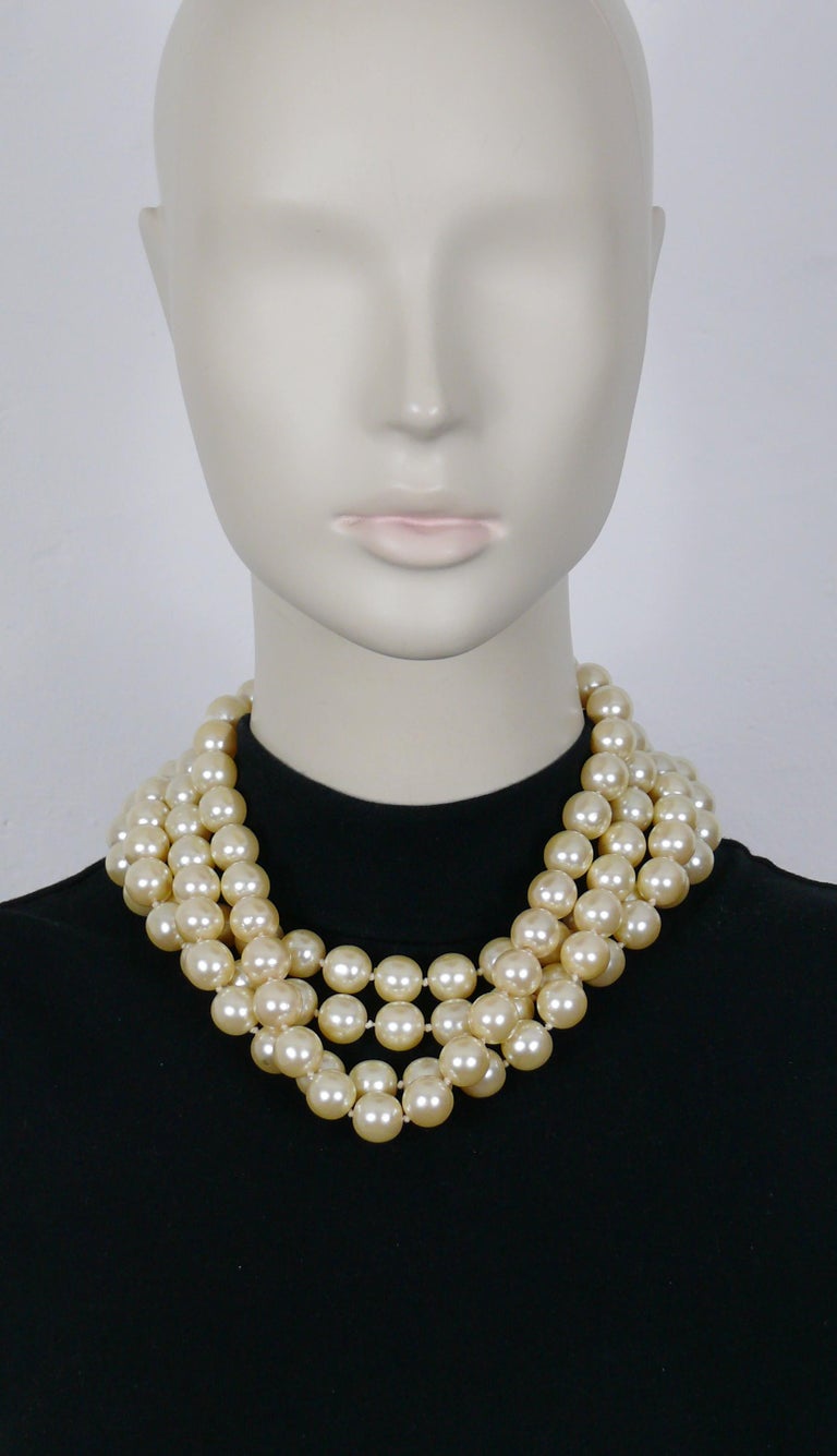 CELINE Vintage Multi Strand Pearl Necklace For Sale at 1stDibs