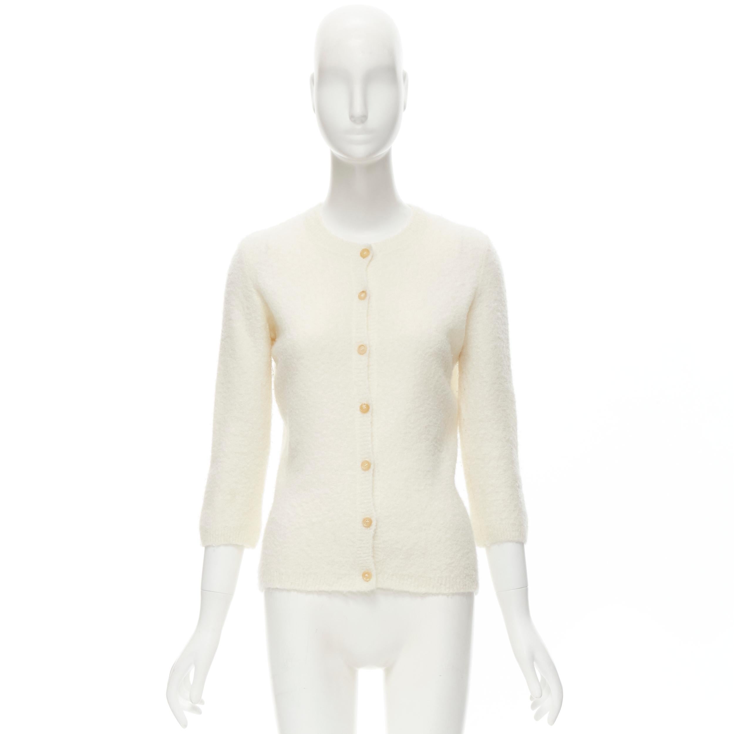 CELINE Vintage off white cashmere blend 3/4 sleeve cardigan sweater L 2