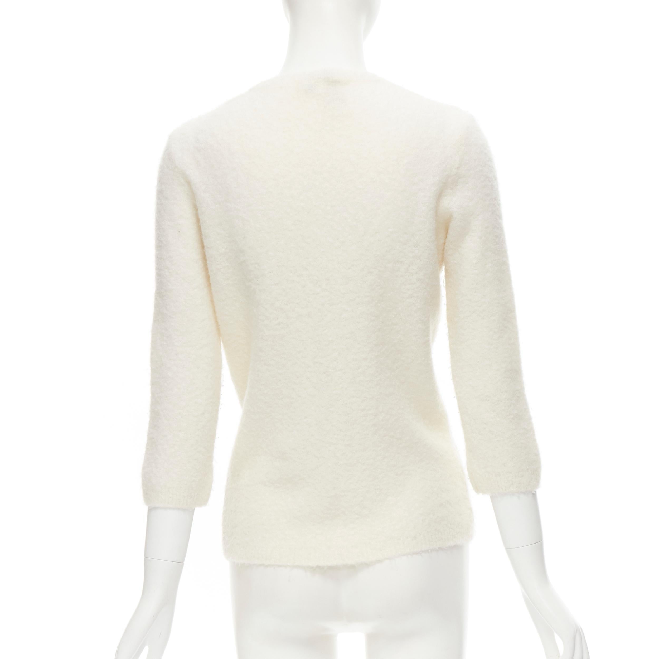 White CELINE Vintage off white cashmere blend 3/4 sleeve cardigan sweater L