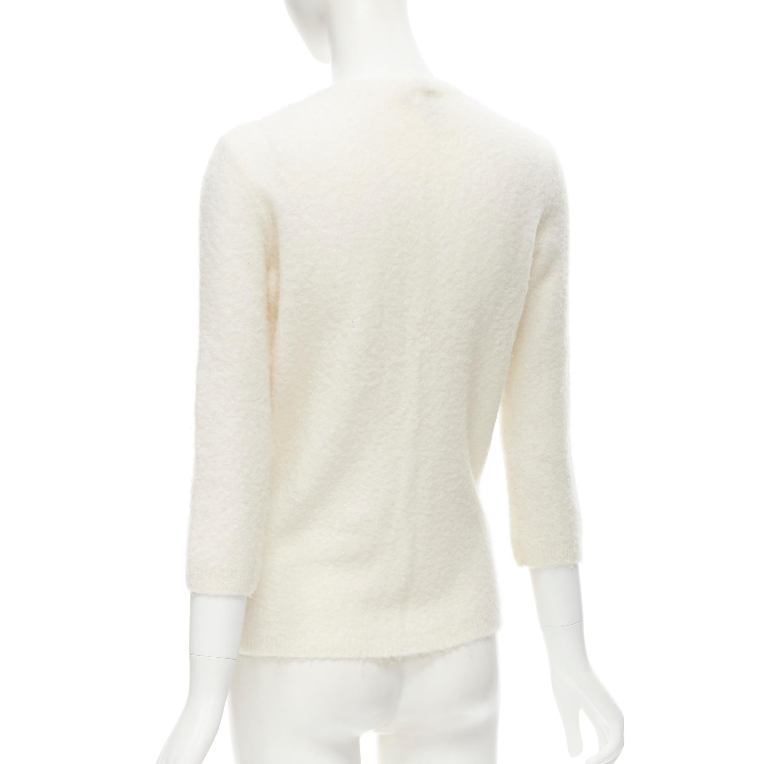 CELINE Vintage off white cashmere blend 3/4 sleeve cardigan sweater L In Excellent Condition In Hong Kong, NT