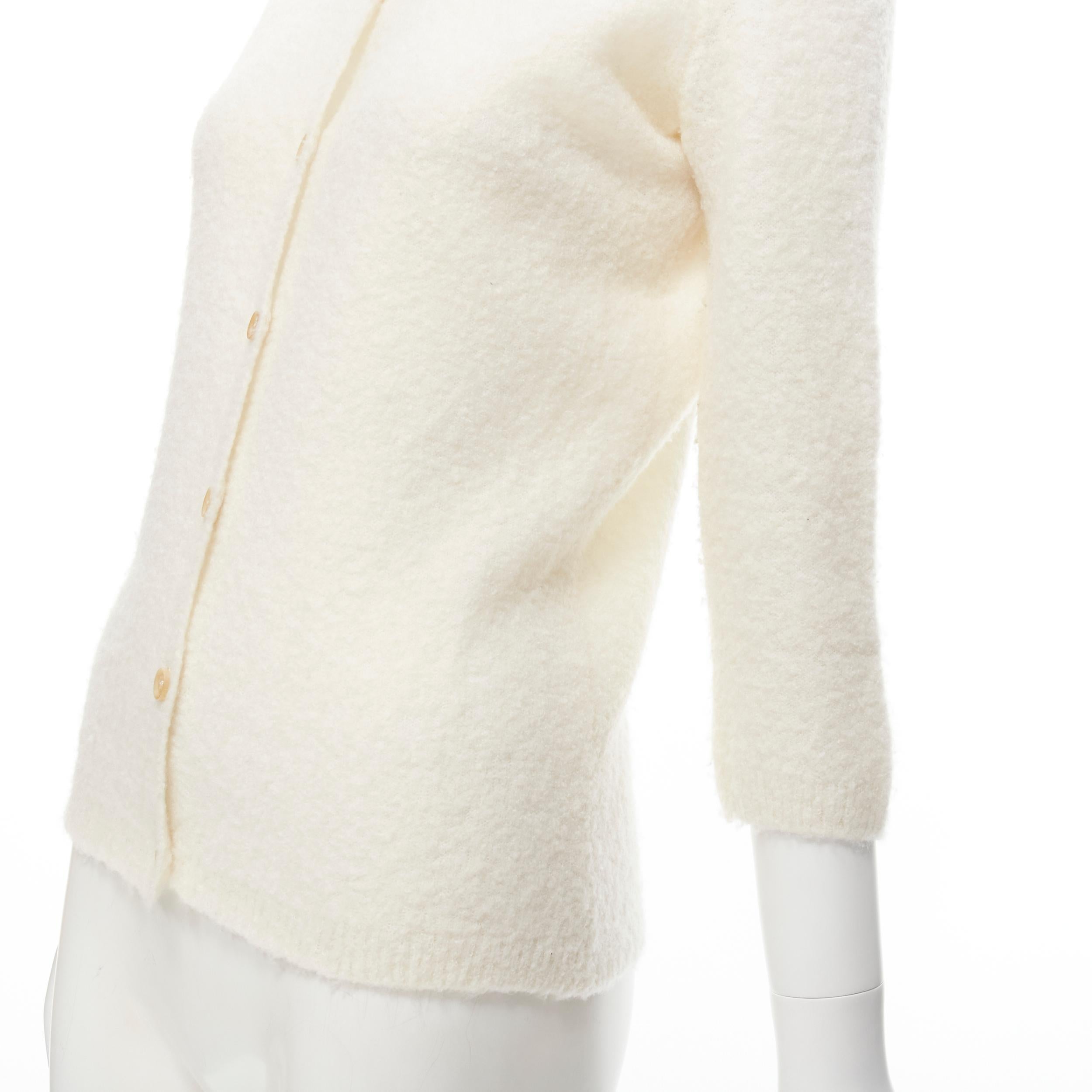 Women's CELINE Vintage off white cashmere blend 3/4 sleeve cardigan sweater L