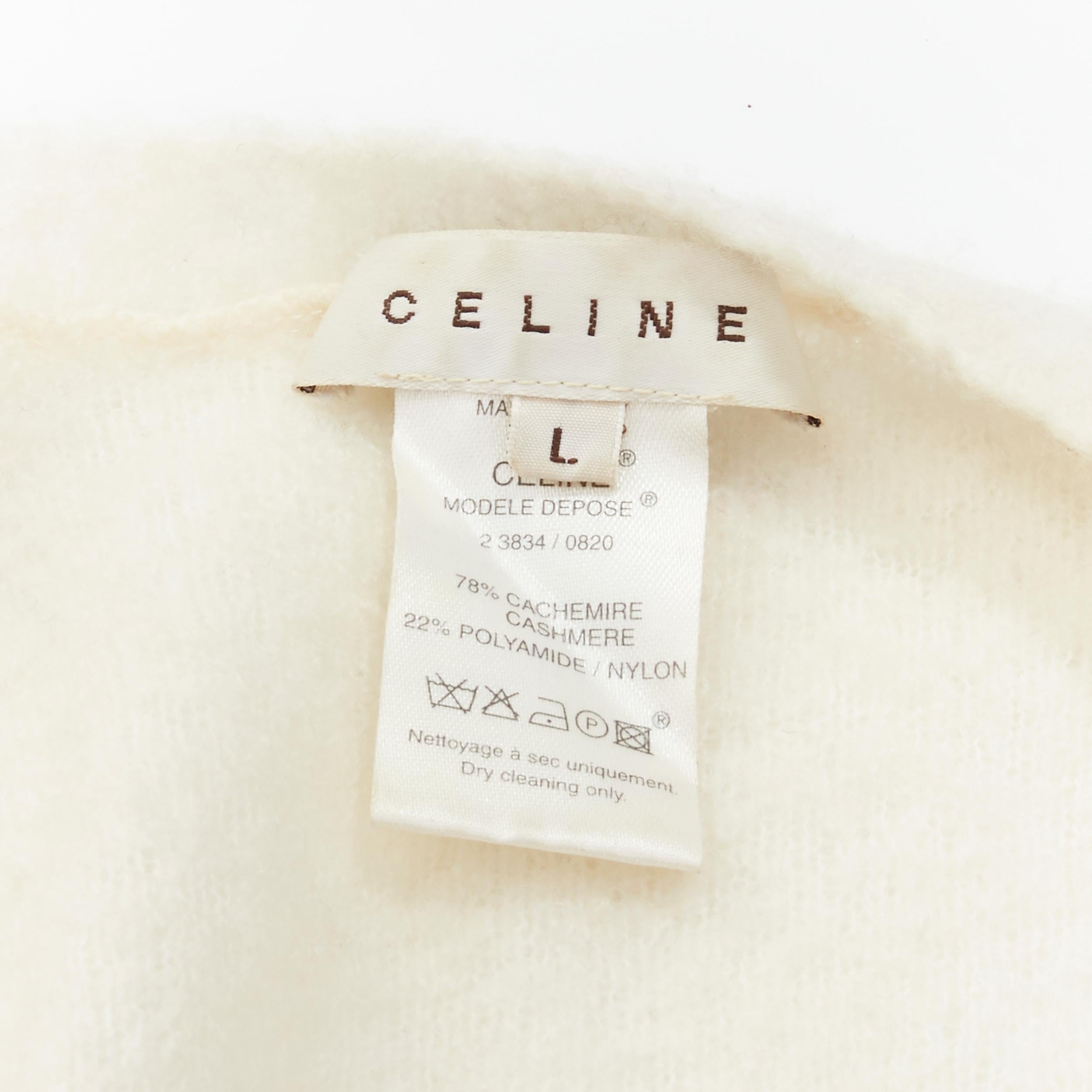 CELINE Vintage off white cashmere blend 3/4 sleeve cardigan sweater L 1