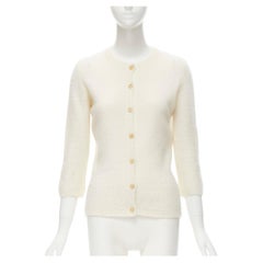 CELINE Vintage off white cashmere blend 3/4 sleeve cardigan sweater L