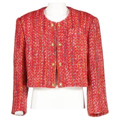Celine Vintage Rote Cropped Tweed-Jacke - Größe FR46
