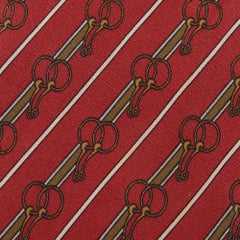 Celine Vintage Red Diagonal Striped Printed Silk Tie