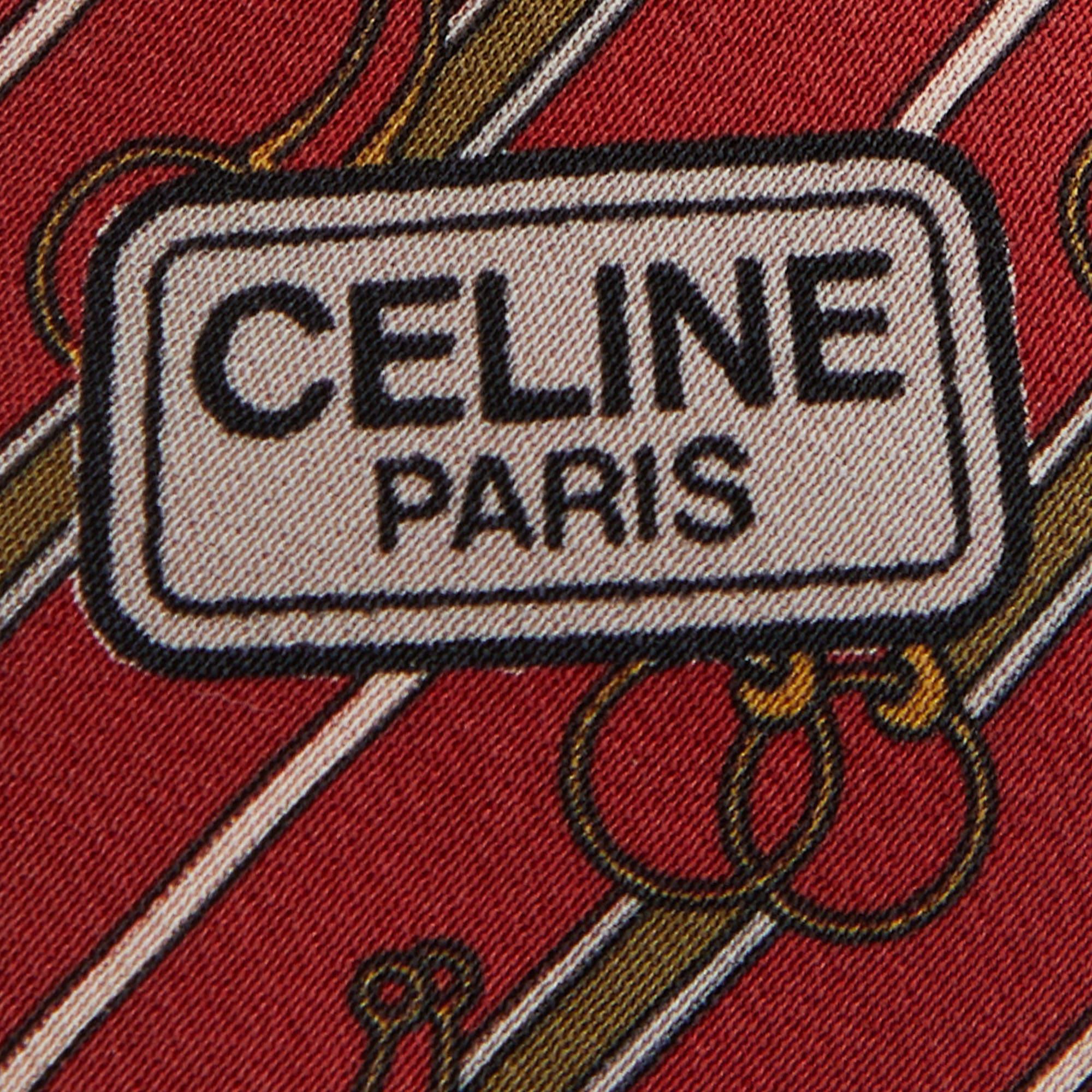 Cravatta in seta stampata a righe diagonali rosse di Celine Vintage In condizioni discrete in vendita a Dubai, Al Qouz 2