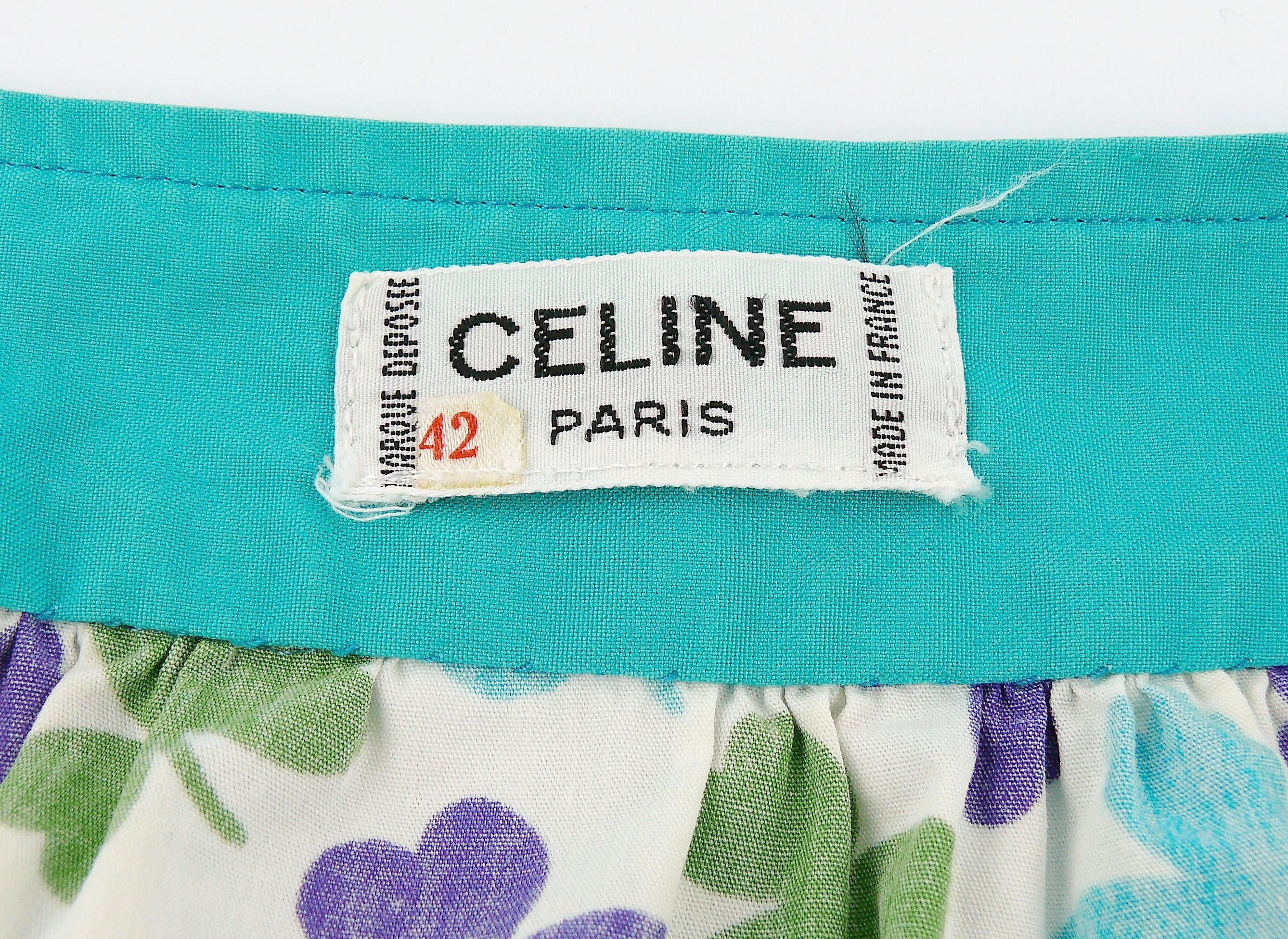 Céline Vintage Shamrock Print Cotton Tie-Belt Day Dress For Sale 6