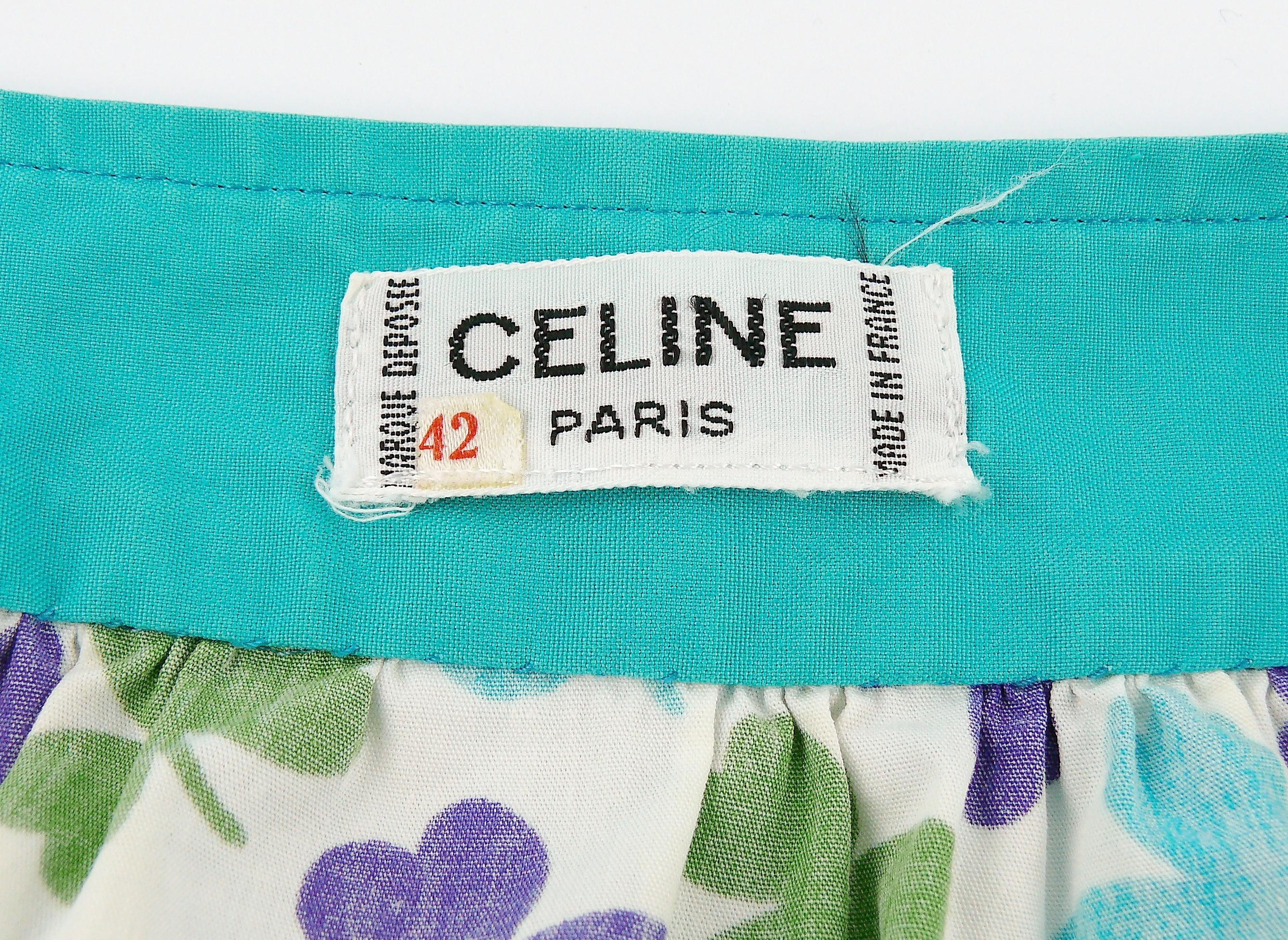 Céline Vintage Shamrock Print Cotton Tie-Belt Day Dress in vendita 9