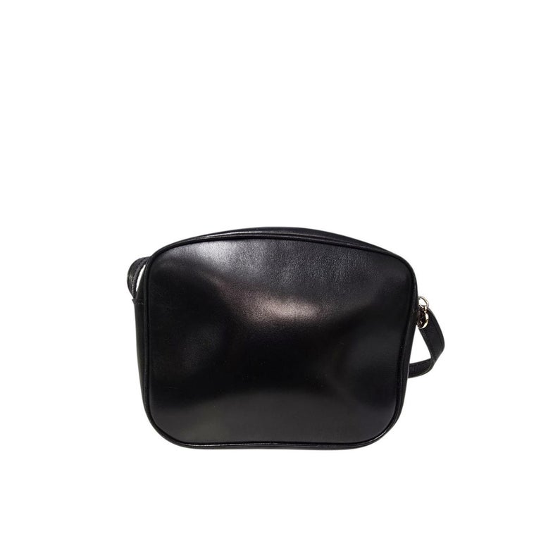 Celine Vintage Shiny Black Leather Crossbody Bag For Sale at 1stDibs