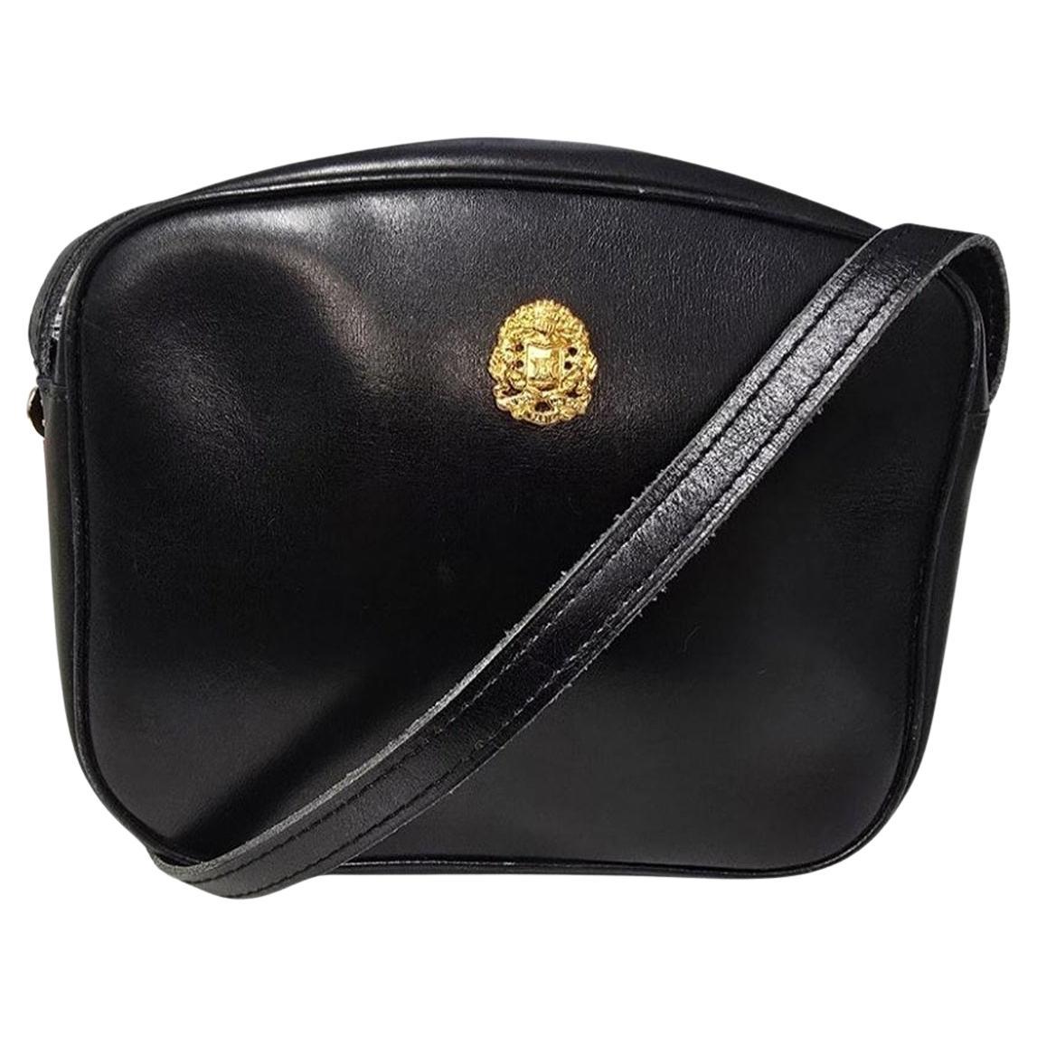 Celine Vintage Shiny Black Leather Crossbody Bag For Sale