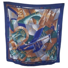 Celine Vintage Silk Scarf Voyager Airplane 35 Inch Collectors Item