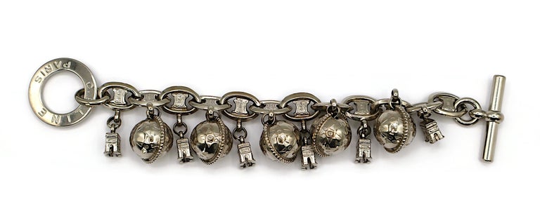 CELINE Vintage Silver Tone Arc De Triomphe and Globe Charm