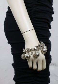 CELINE Vintage Silver Tone Arc De Triomphe & Globe Charm Bracelet