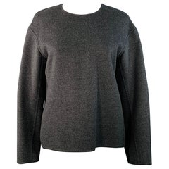 CELINE Vintage Taglia 6 Pullover girocollo in lana vergine e cachemire grigio carbone