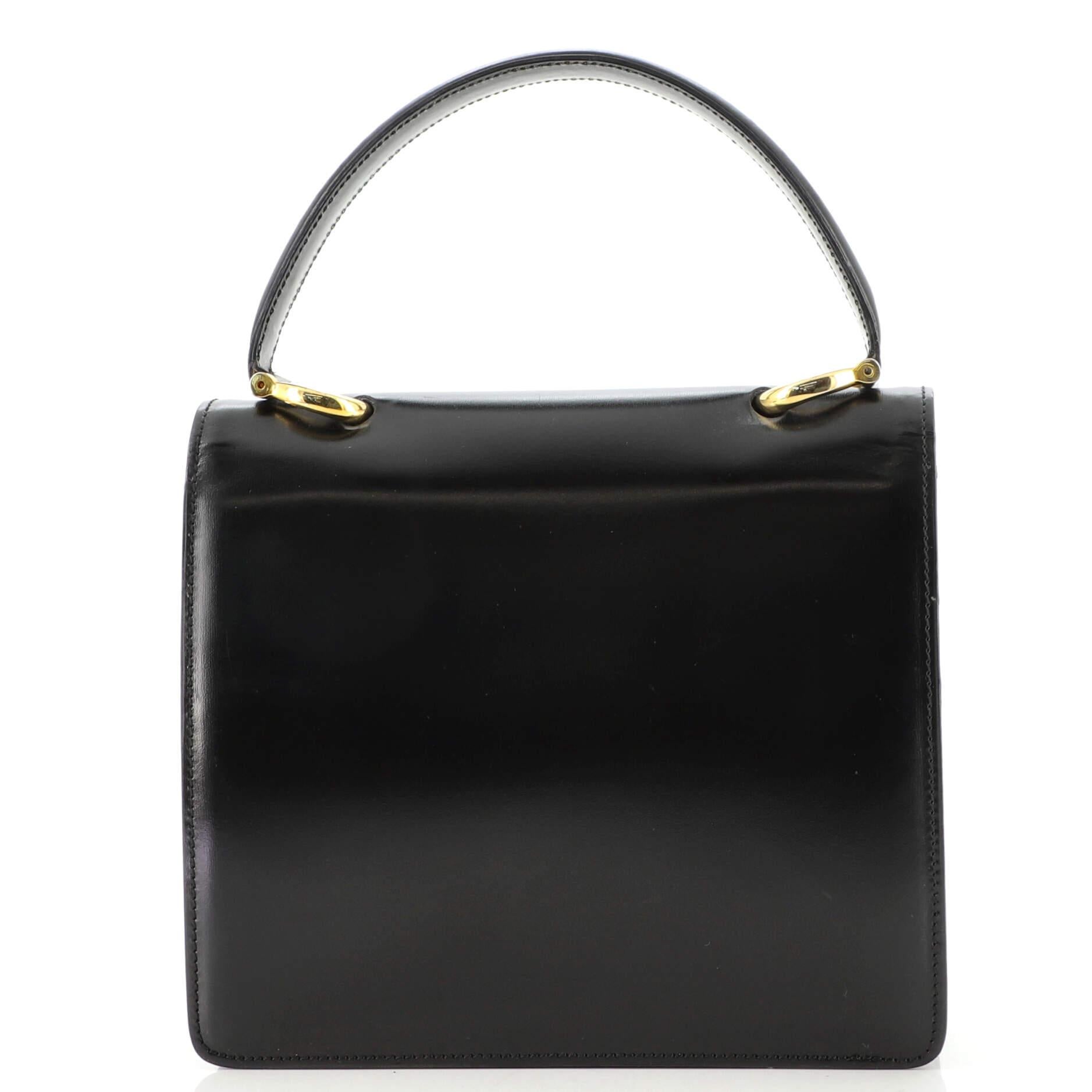 Noir Sac Céline Vintage à poignée supérieure en cuir émaillé petit modèle