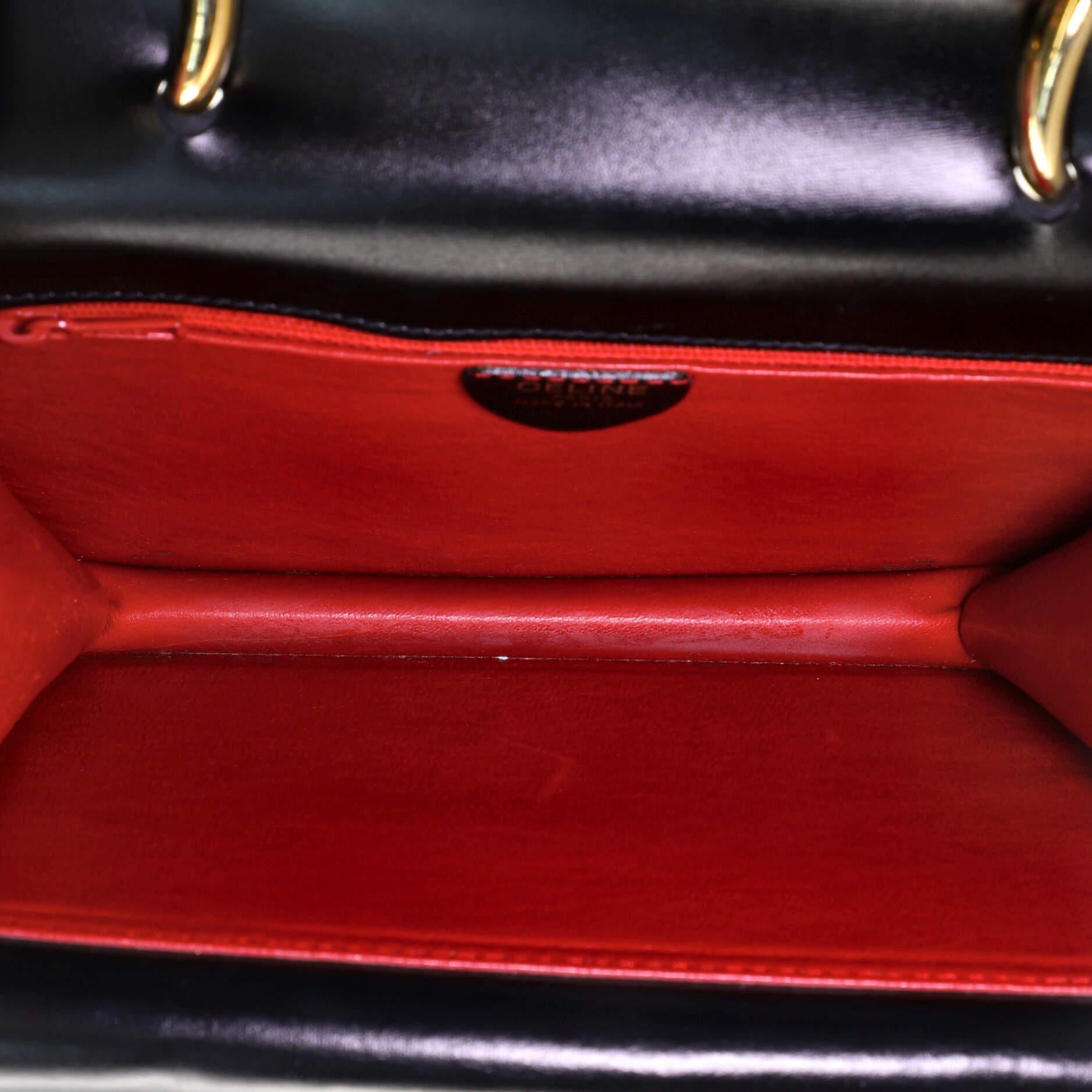  Sac Céline Vintage à poignée supérieure en cuir émaillé petit modèle Unisexe 
