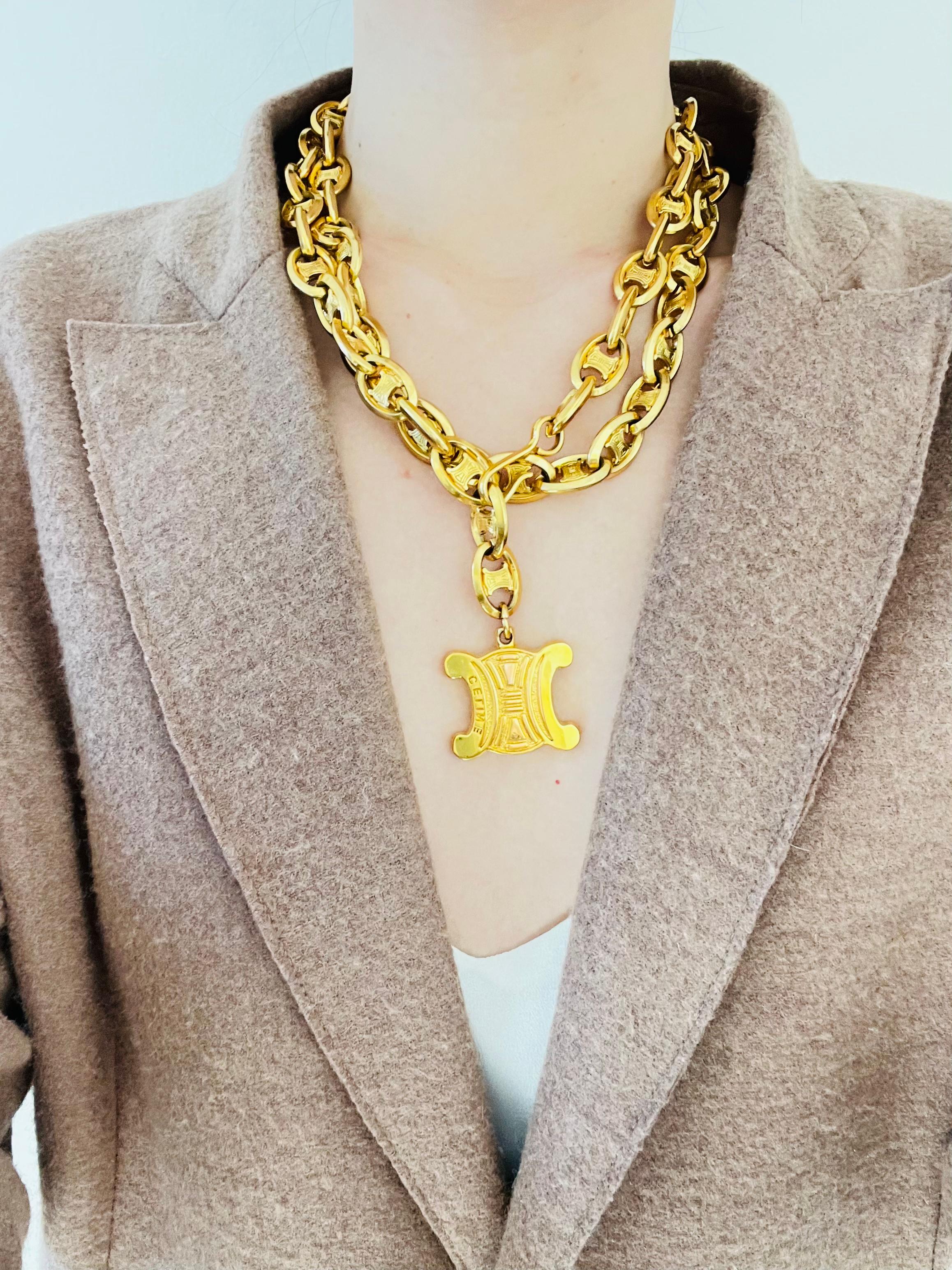 Celine Vintage Unisex Triumph Iconic Logo Chain Interlock Pendant Belt ...