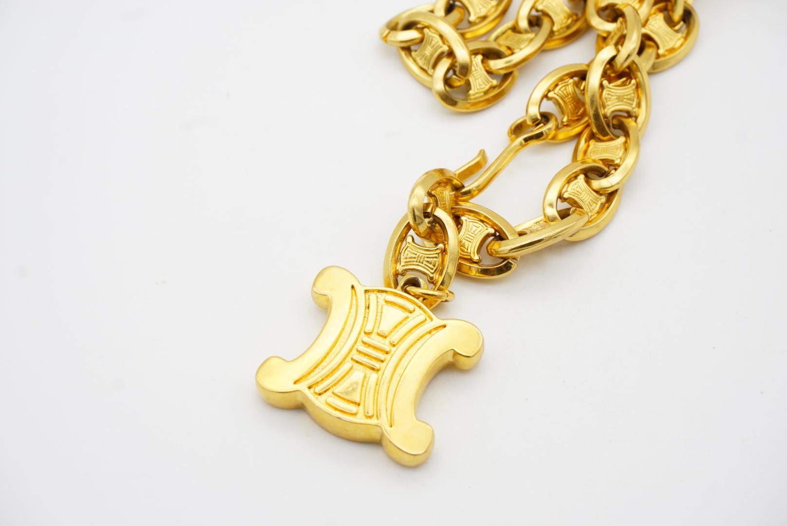 Celine Vintage Unisex Triumph Pendant Iconic Logo Chain Interlock Belt Necklace 12