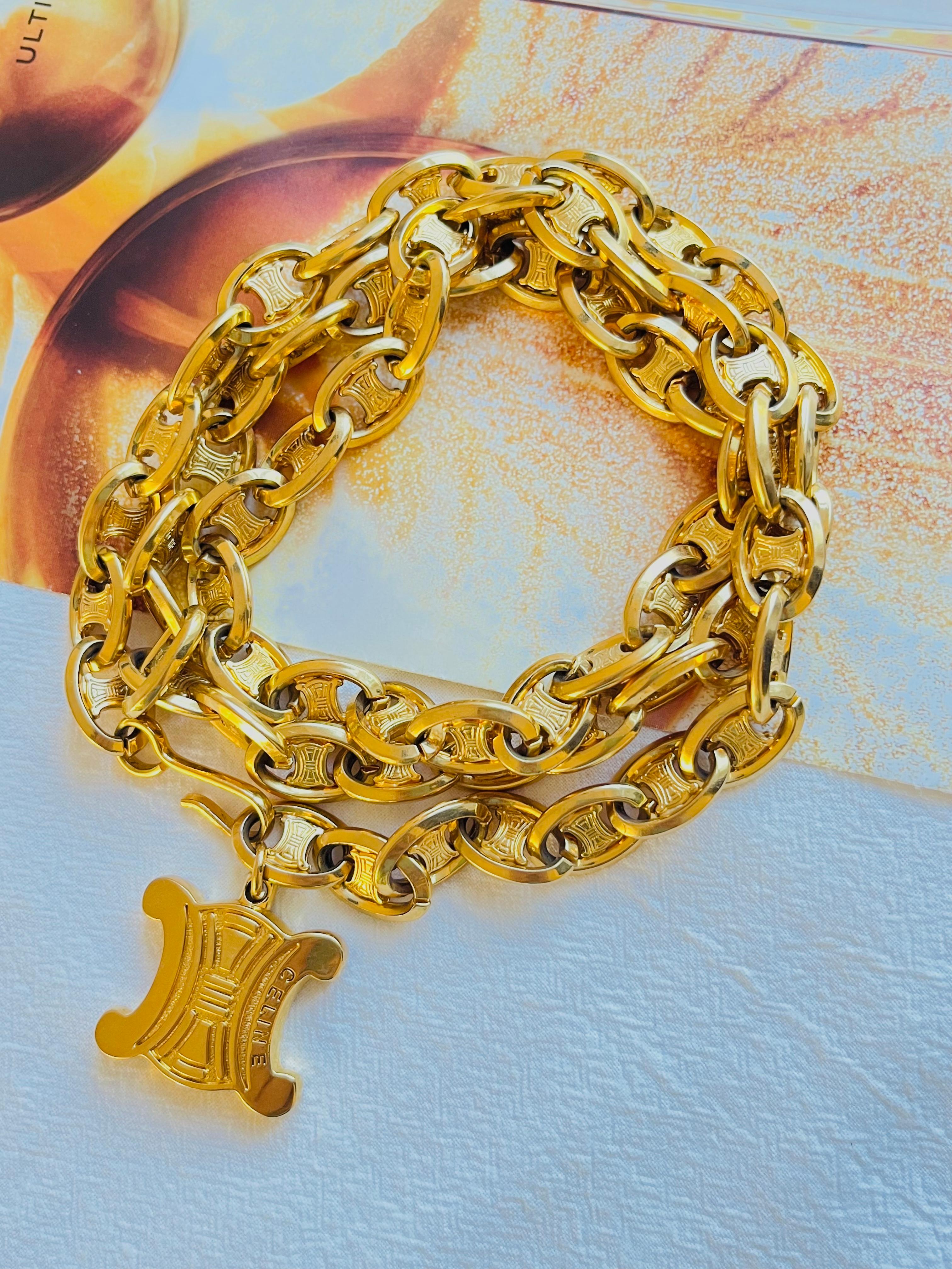 Celine Vintage Unisex Triumph Pendant Iconic Logo Chain Interlock Belt Necklace 1