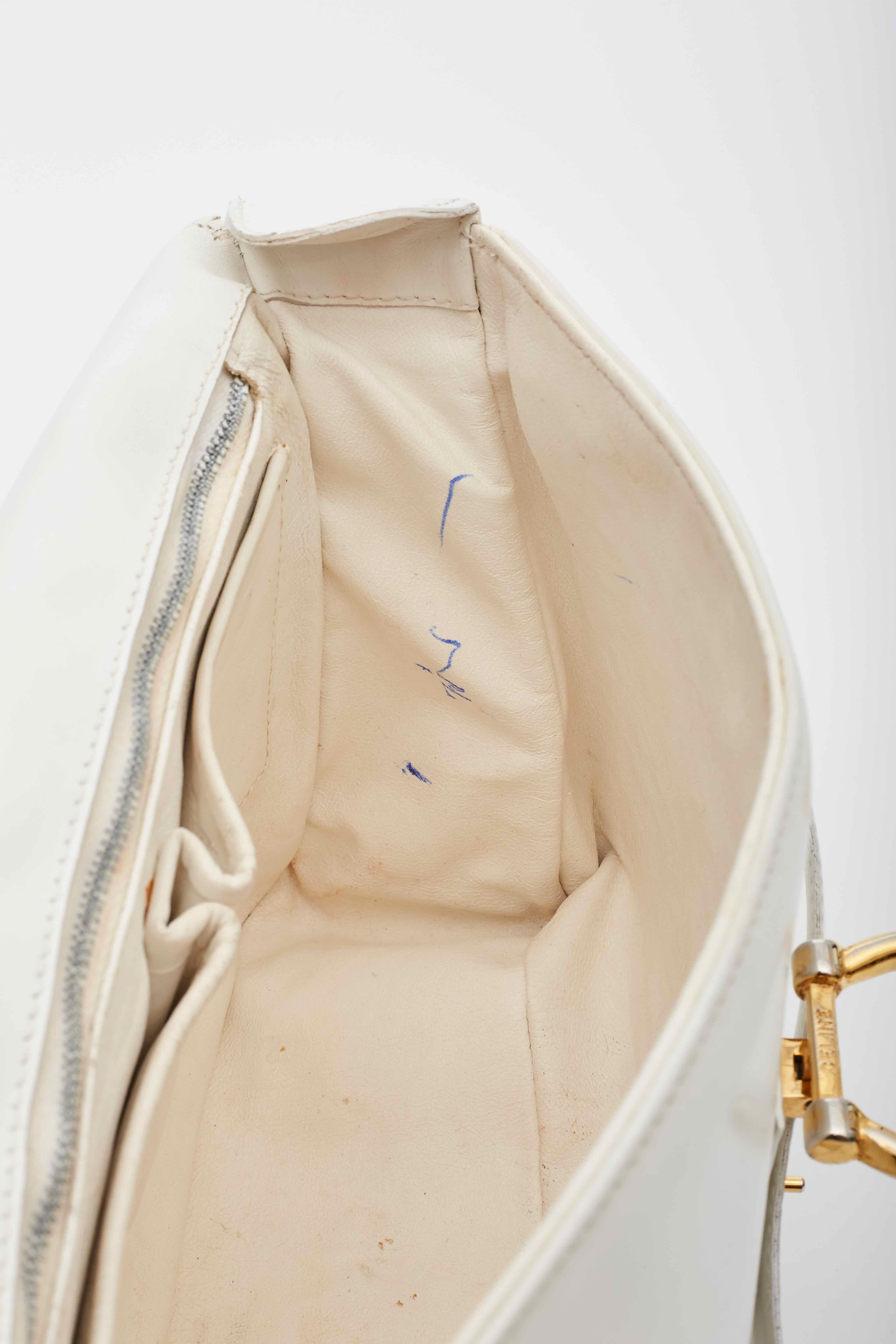 Celine Vintage White Leather Shoulder Bag For Sale 7