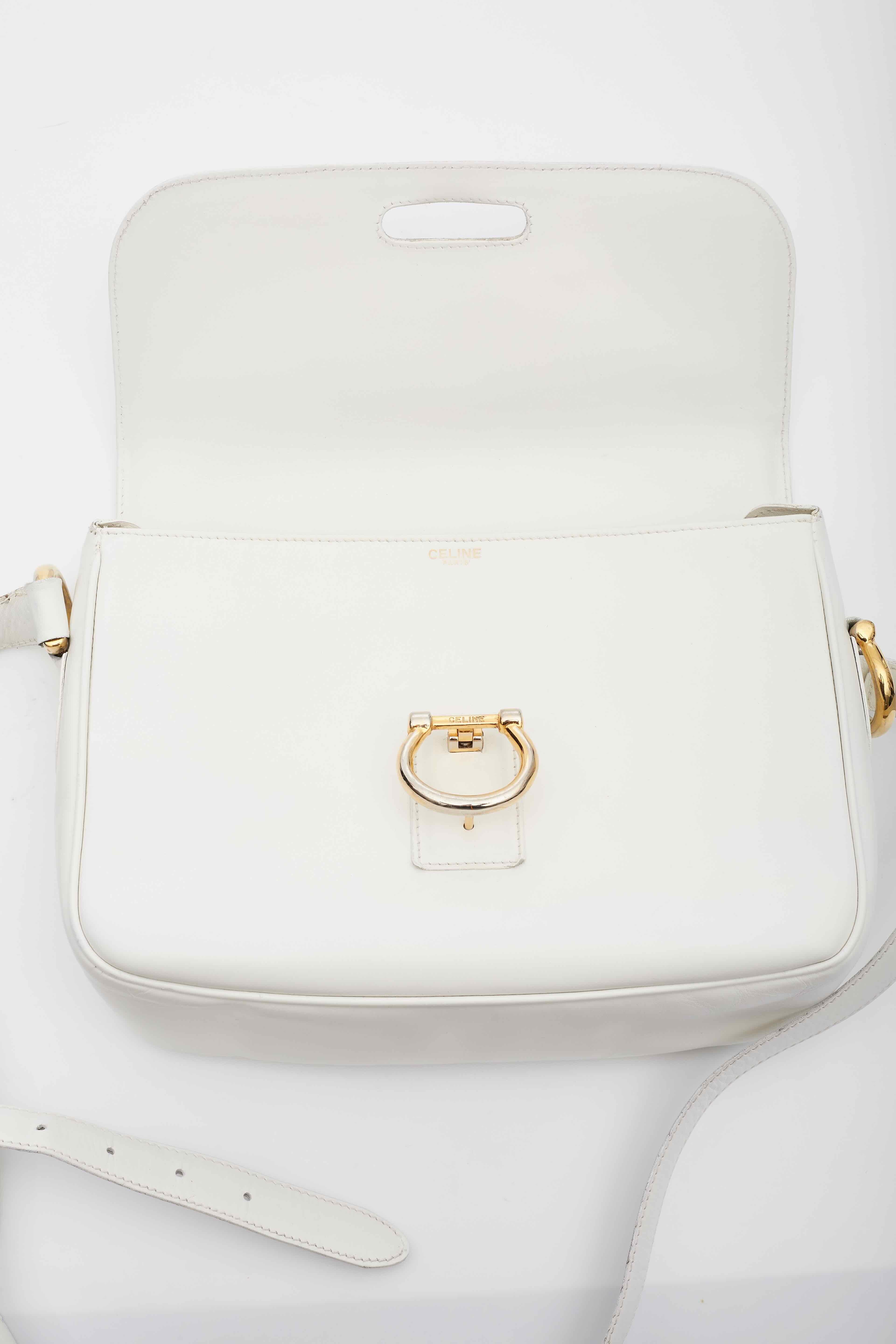 Celine Vintage White Leather Shoulder Bag For Sale 8