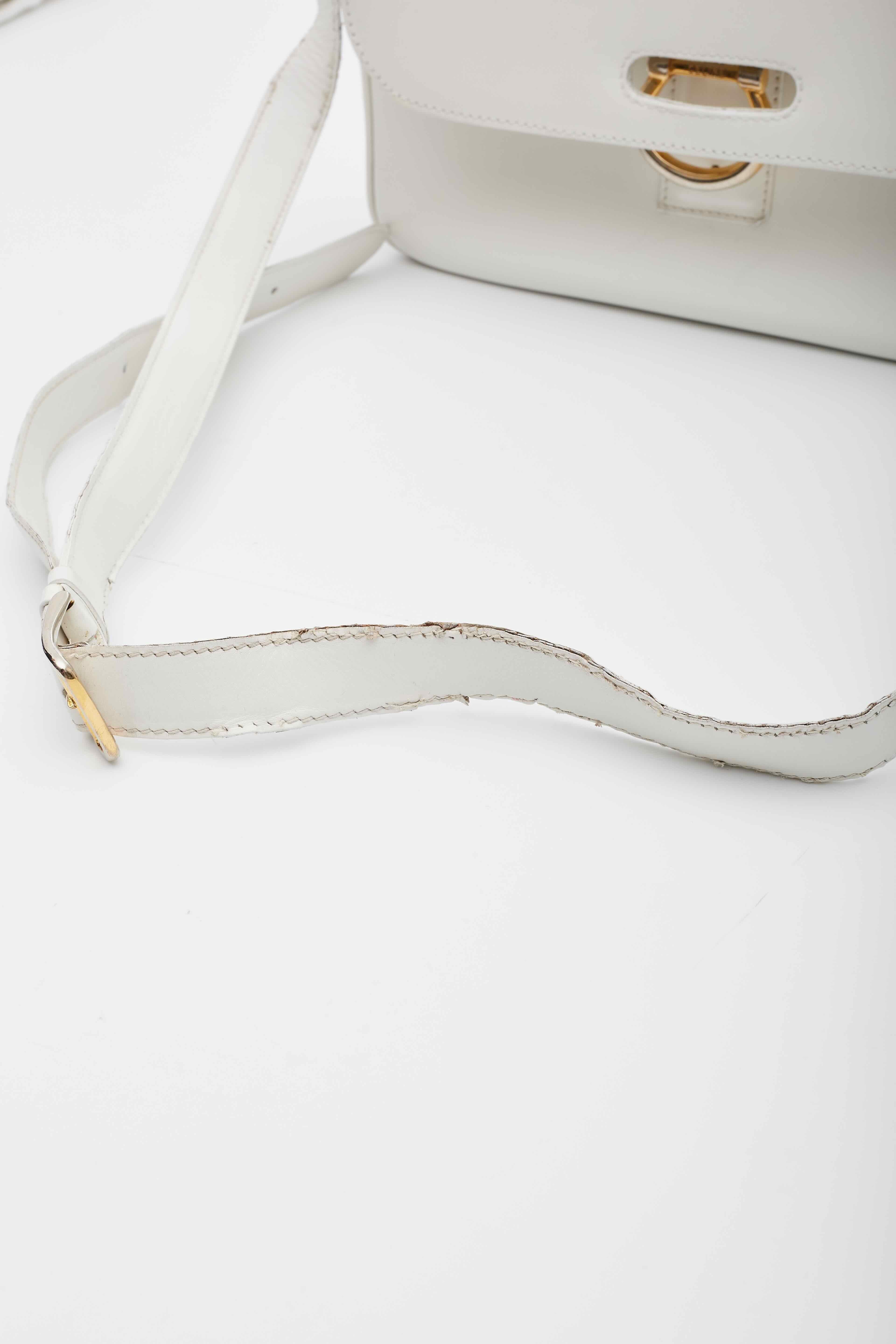 Celine Vintage White Leather Shoulder Bag For Sale 9