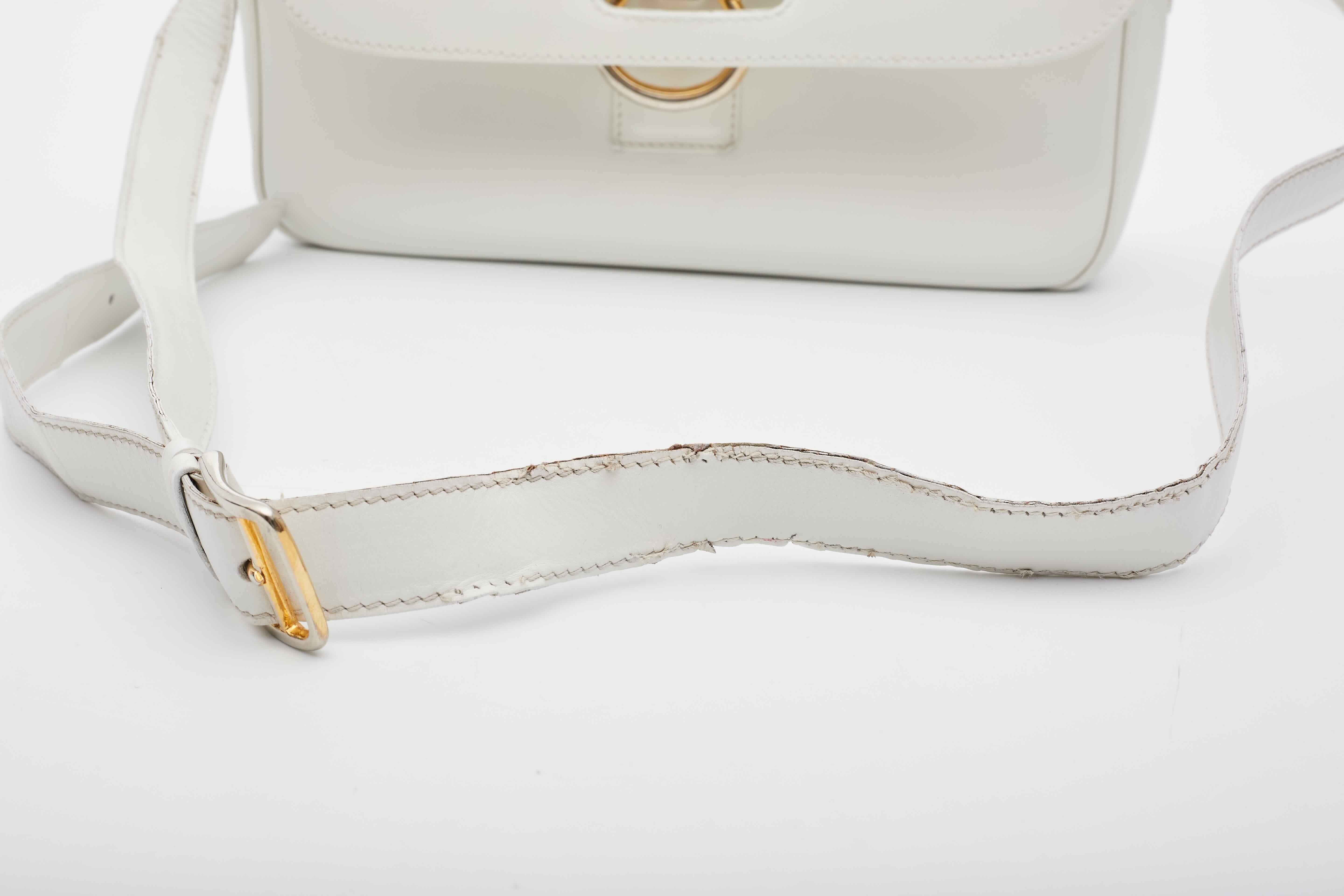Celine Vintage White Leather Shoulder Bag For Sale 11