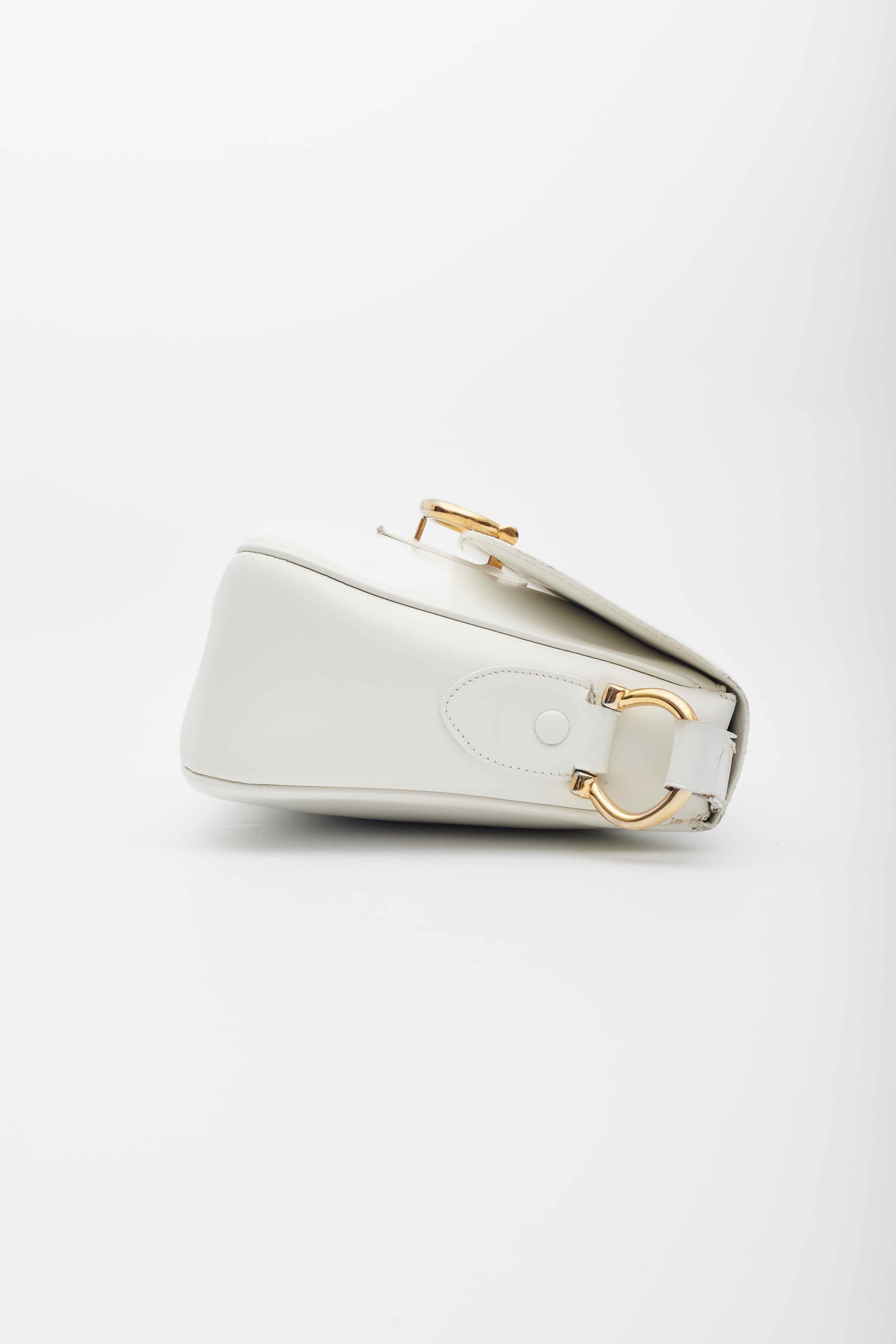 Celine Vintage White Leather Shoulder Bag For Sale 4