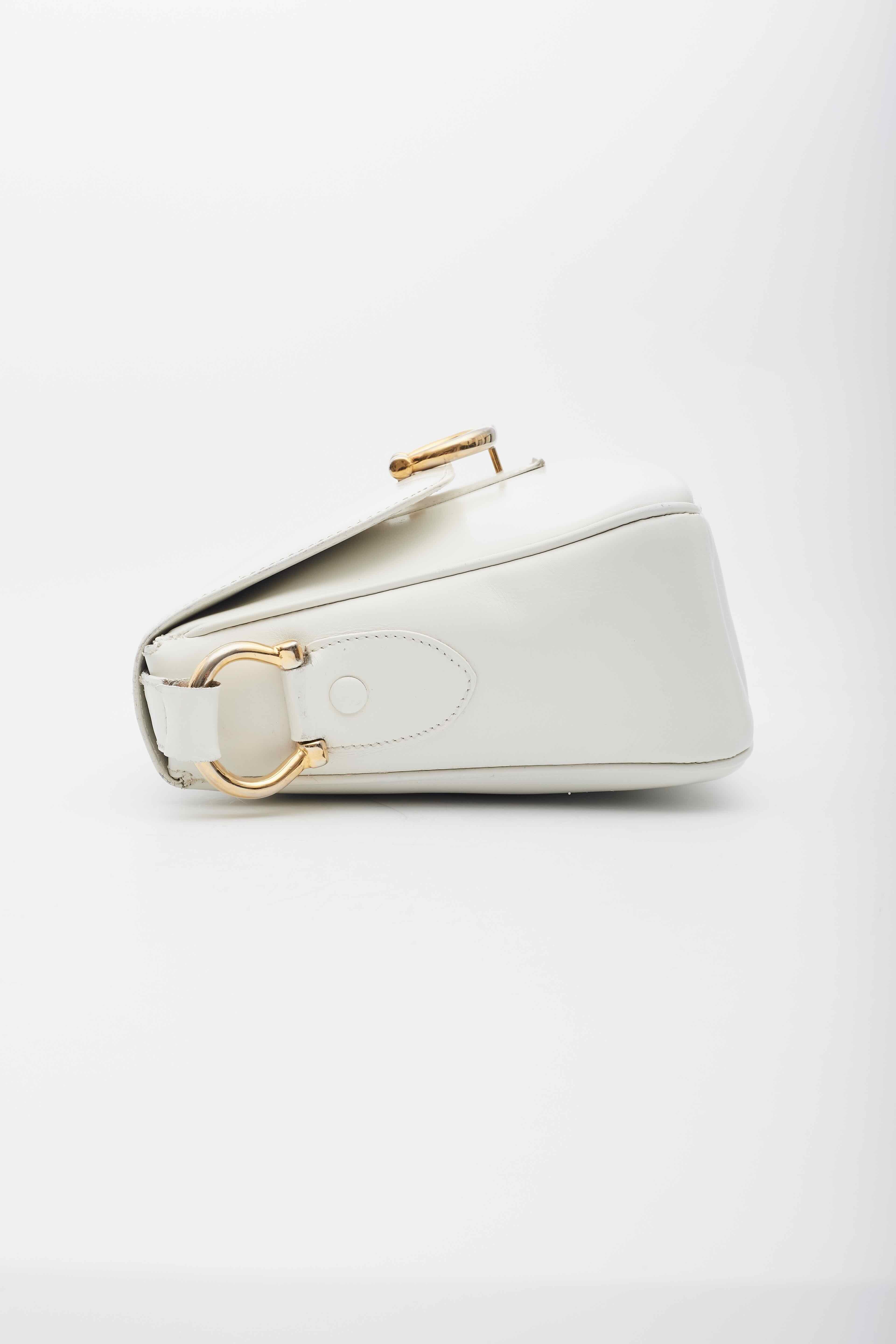 Celine Vintage White Leather Shoulder Bag For Sale 5