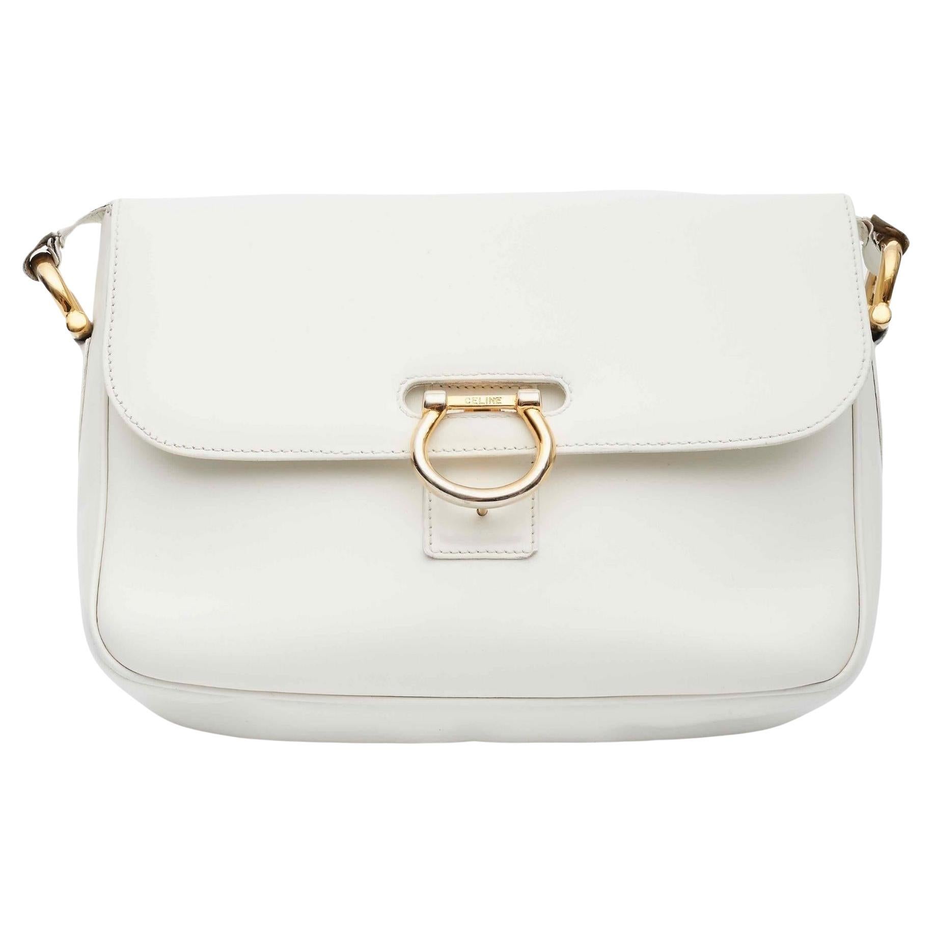 Celine Vintage White Leather Shoulder Bag For Sale