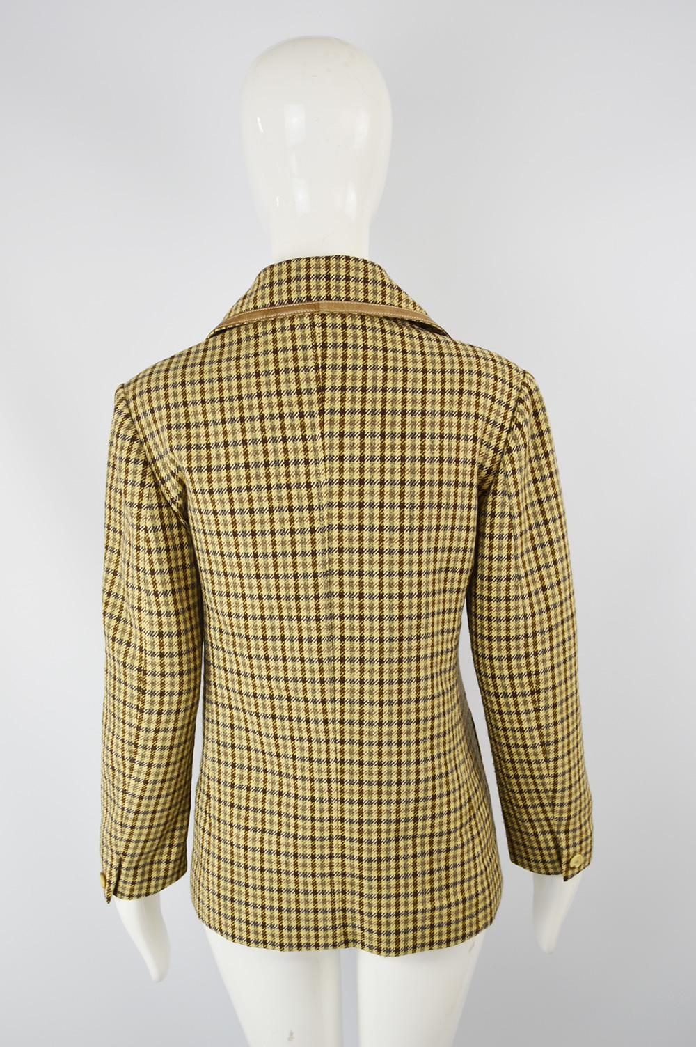 Celine Vintage Women's Wool & Leather Checked Wool Jacket, c. 1970s In Good Condition In Doncaster, South Yorkshire