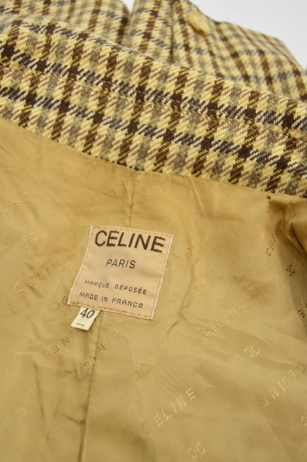 Celine Vintage Women's Wool & Leather Checked Wool Jacket, c. 1970s 1