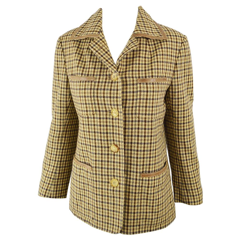 Celine Vintage Women's Wool & Leather Checked Wool Jacket, c. 1970s