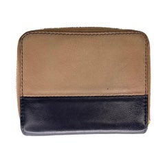 Celine Vintage Zip Around Beige Leather Compact Wallet