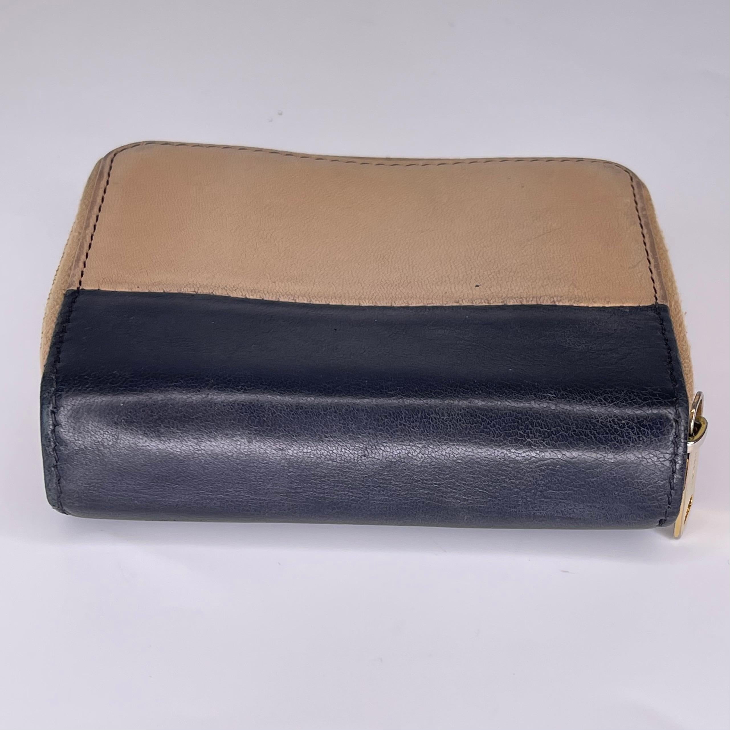 Celine Vintage Zip um Beige Leder kompakte Brieftasche im Angebot 1