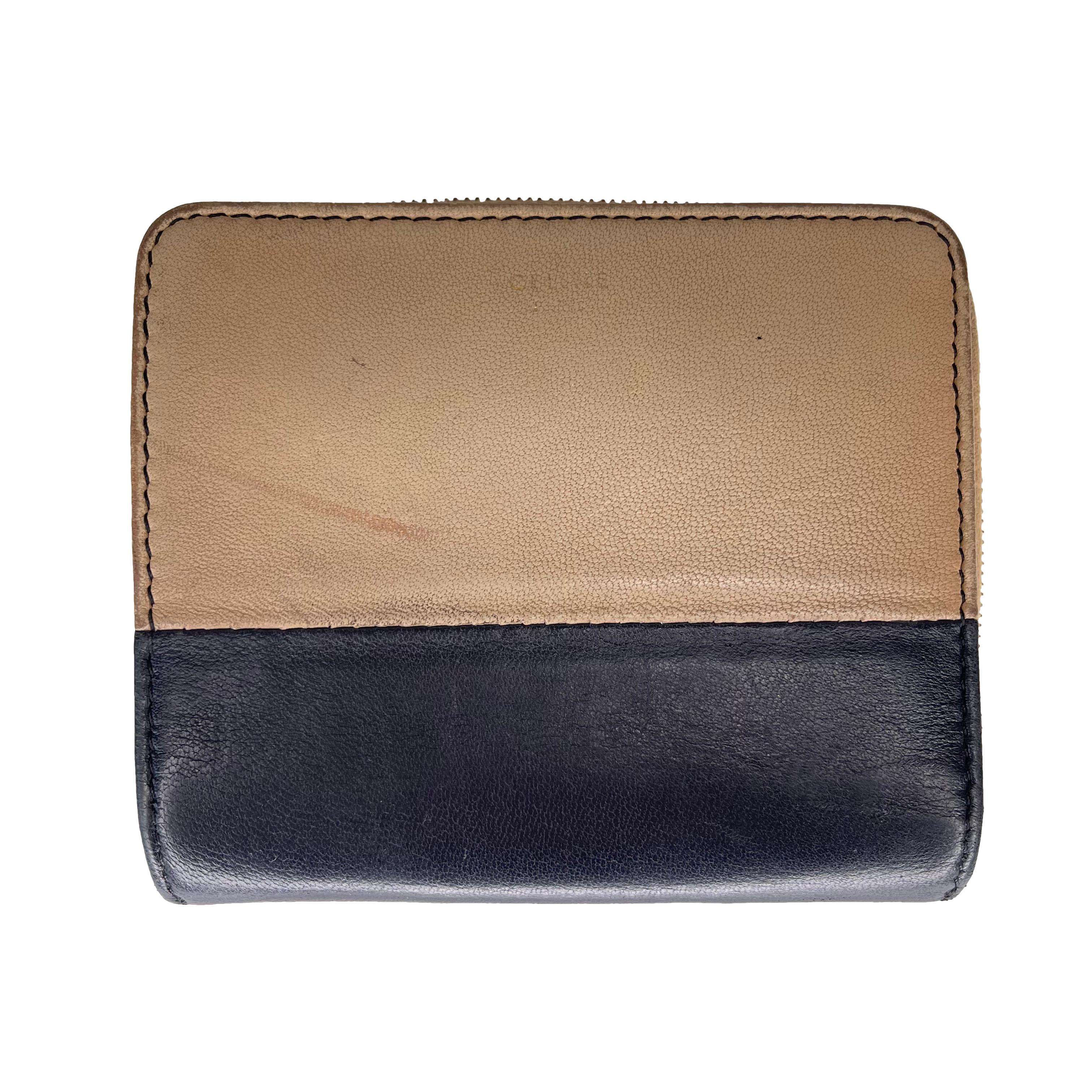 Celine Vintage Zip Around Beige Leather Compact Wallet For Sale