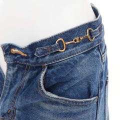 Celine W_FL_015 N553 930F 07UW : jean évasé à boucles or délavé avec logo « horsebit », taille 26"