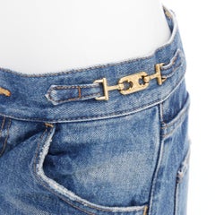 CELINE W_FL_018 Dylan blue washed gold triomphe buckle bootcut jeans 26"