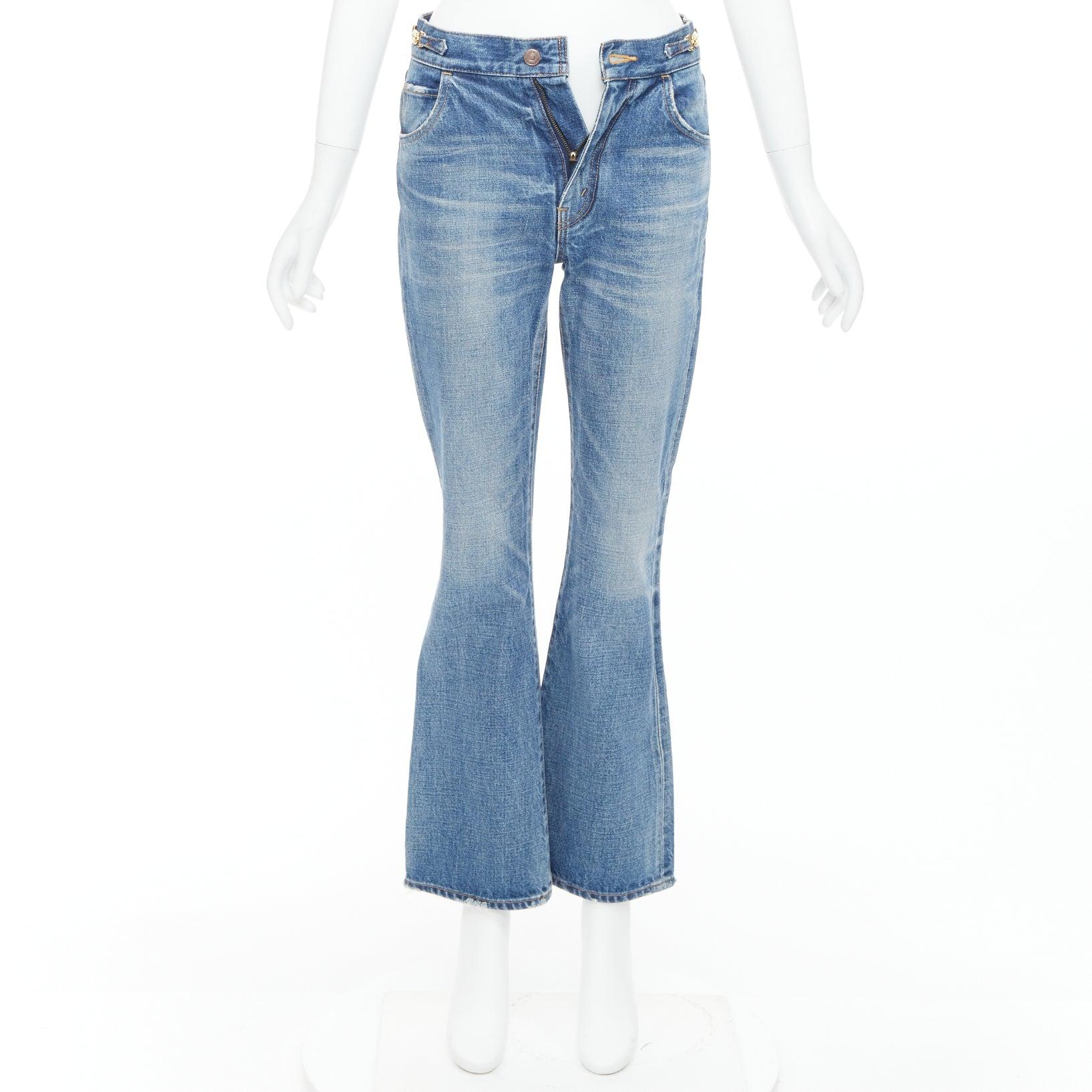 CELINE W_FL_018 Vaqueros bootcut Dylan azul lavado dorado hebilla triomphe 26 en venta 4