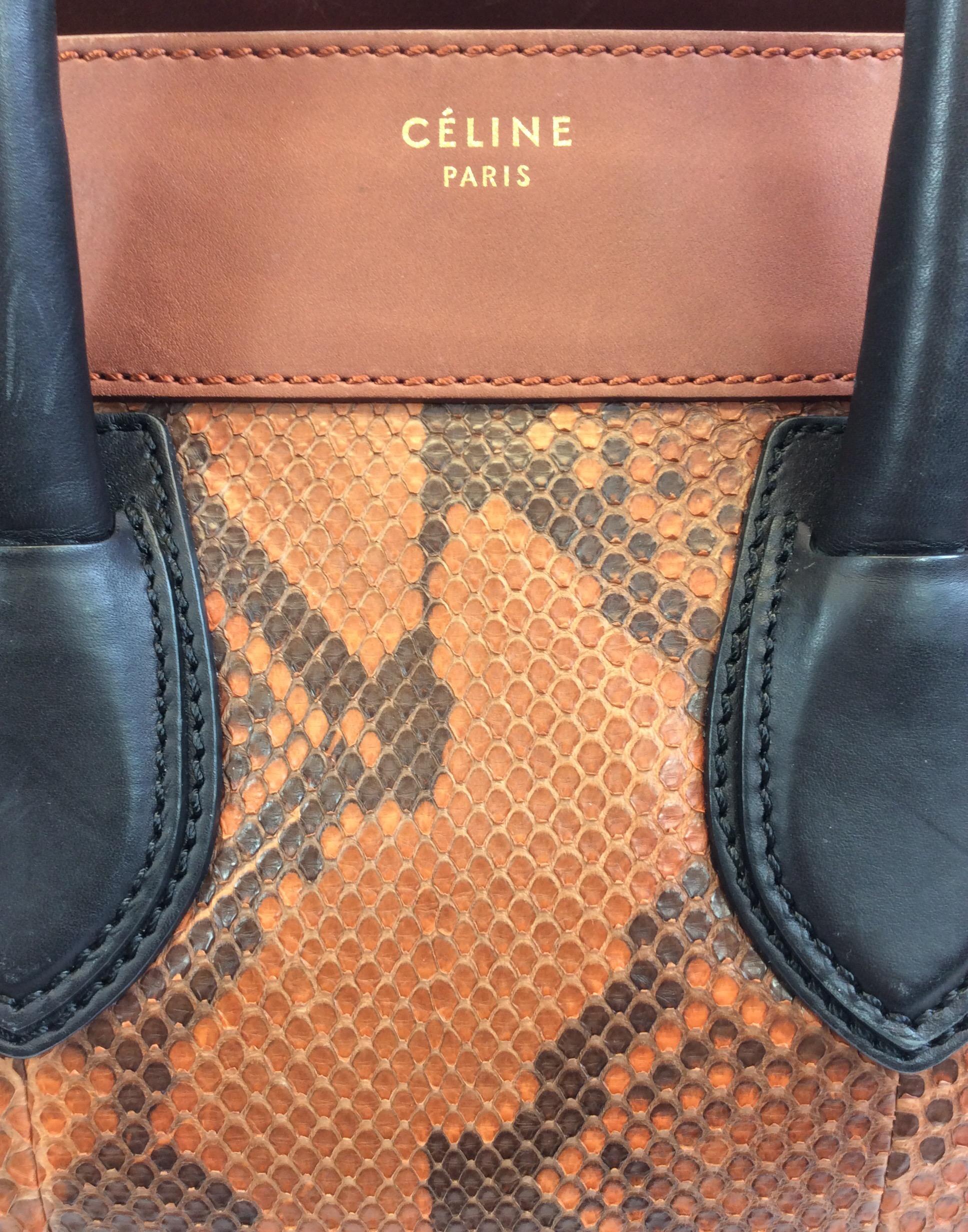 Women's or Men's Celine Whiskey Colorblock Snakeskin Handbag For Sale