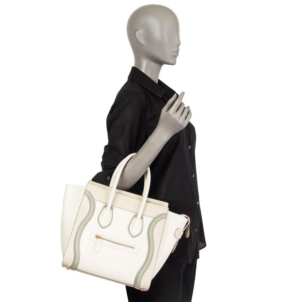 Women's CELINE white beige green leather TRI COLOR MICRO LUGGAGE TOTE Bag