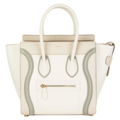 CELINE white beige green leather TRI COLOR MICRO LUGGAGE TOTE Bag