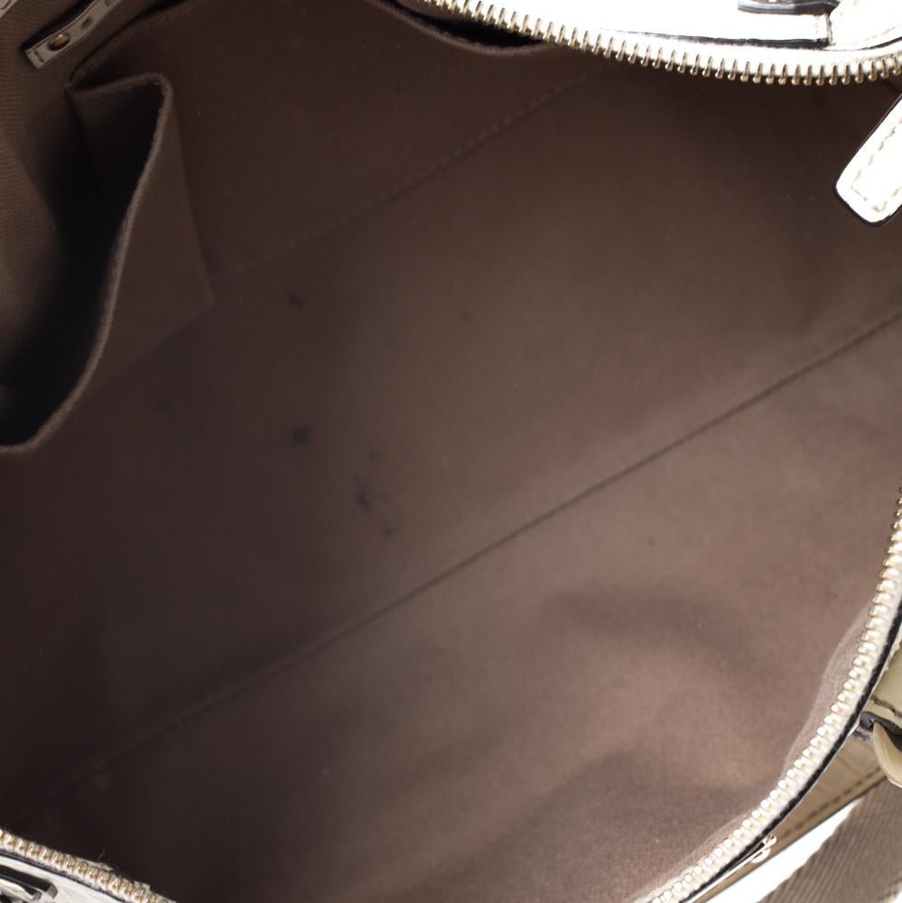 Celine White/Beige Macadam Canvas and Croc Embossed Leather Shoulder Bag 2