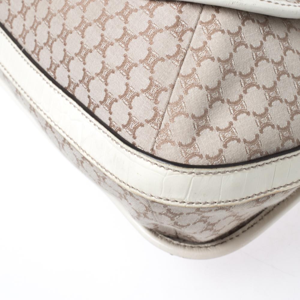 Celine White/Beige Macadam Canvas and Croc Embossed Leather Shoulder Bag 4