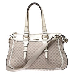 Celine White/Beige Macadam Canvas and Croc Embossed Leather Shoulder Bag